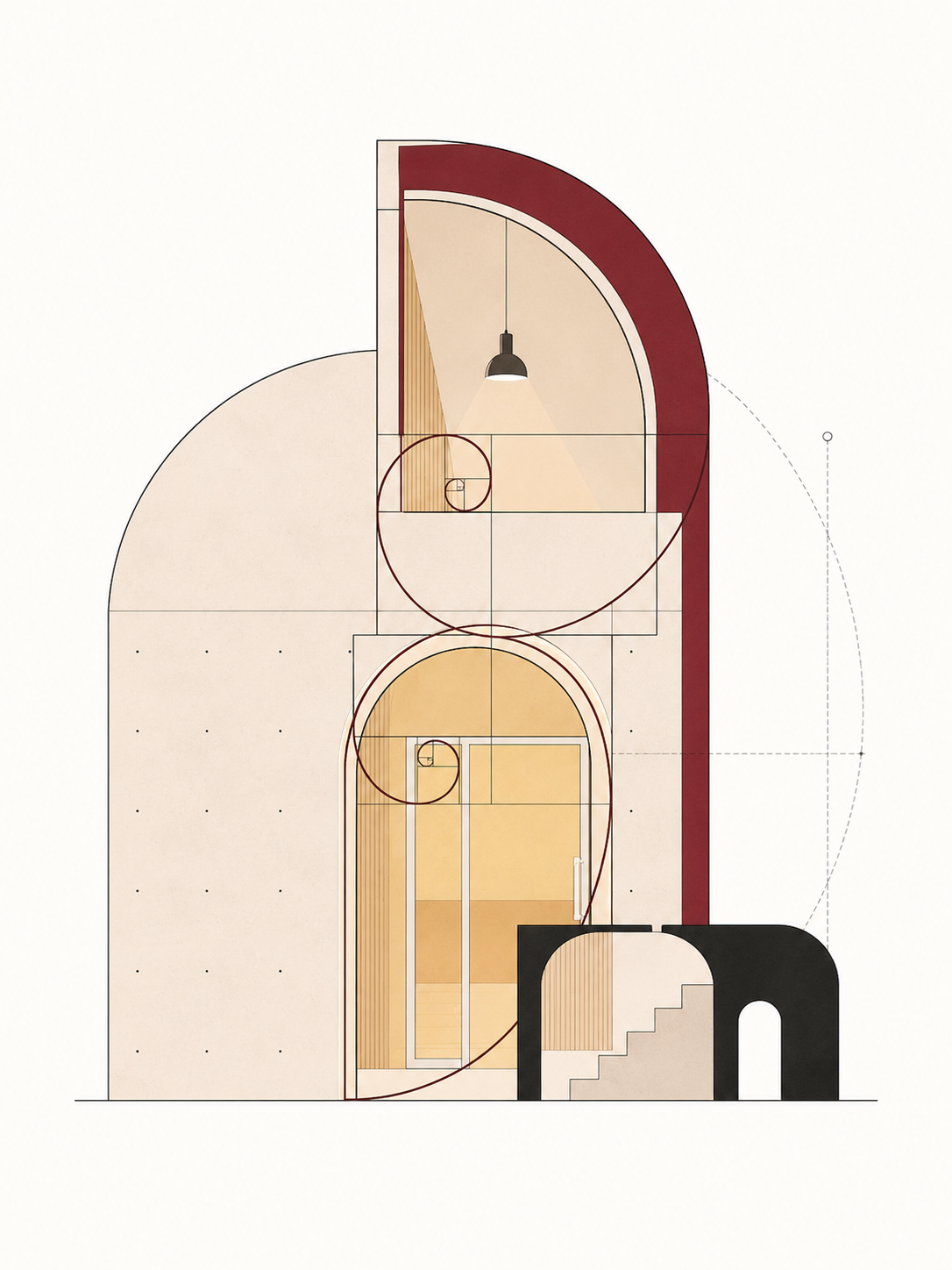 Architectural illustration with proportional guides