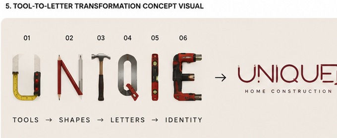 Tools transforming into letters